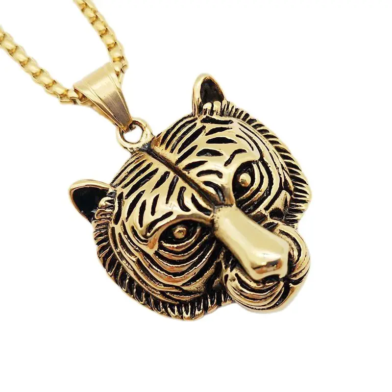 

Vintage Colors Stainless Steel Animal Tiger Face Pendant Necklace Mens Hip Hop Rock Tiger Necklace Jewelry Gift