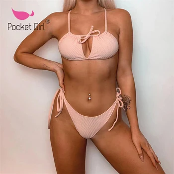 

Pocket Girl 2020 Sexy Bikini Swimwear Women Hollow Out Biquini Feminino Bathers Bathing Suit Push Up Swimsuit Female Beach Wear