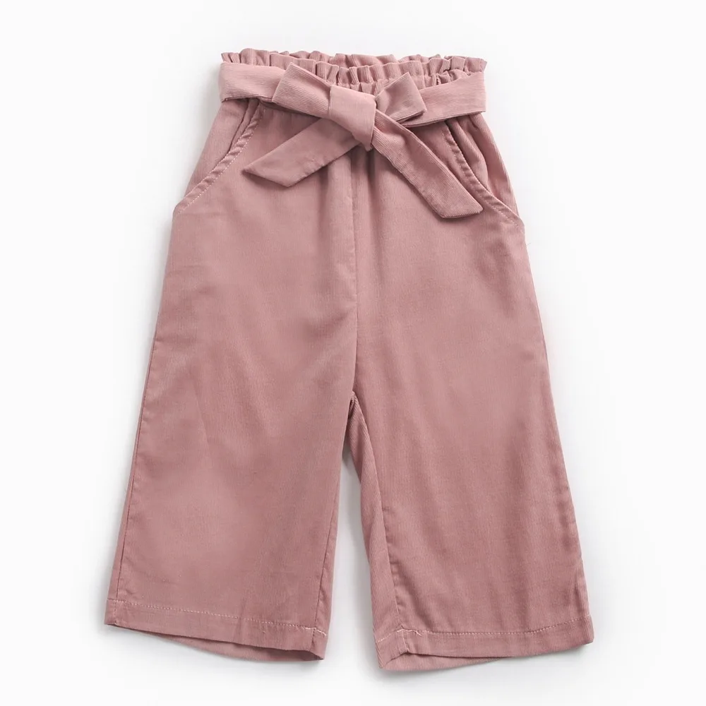 Вельветовые Штаны для малышей Новые свободные штаны для девочек на осень и зиму прямые штаны с эластичным бантом штаны до щиколотки для девочек - Цвет: KPW8111-PK