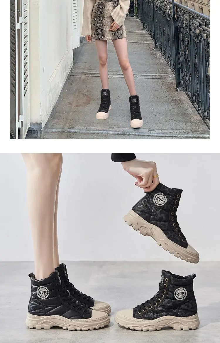 Snow boots female winter new British wind Martin down cloth plus velvet warm wild thick bottom non-slip casual shoes