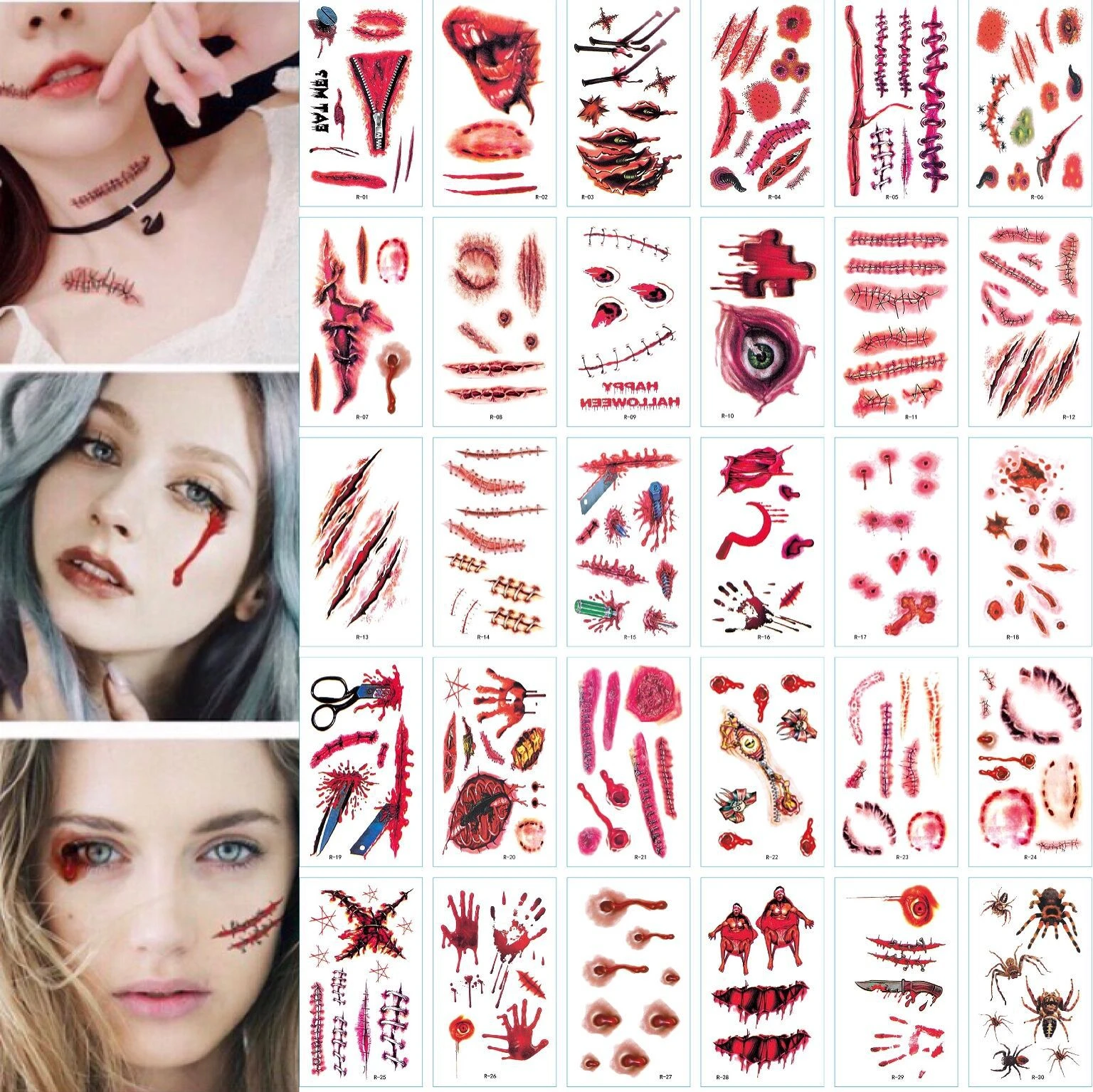 20PCS Halloween Scar Tattoo Stickers Party Funny Scary Bloody Knife Scar  Tattoo Simulation Wound Scratches Blood Stain Stickers|Party DIY  Decorations| - AliExpress