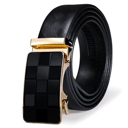 Men Leather Belt Classic Black Belts With Gold Automatic Buckle Quality Bussines Male Hommen Waistband For Jeans Trousers