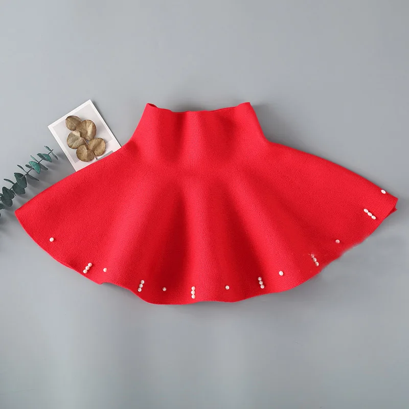 red 01 Детская юбка; осенне-зимняя одежда для девочек; модная повседневная трикотажная юбка с высокой талией; приталенные юбки-пачки принцессы с жемчужинами; детские юбки-пачки - Цвет: red 01