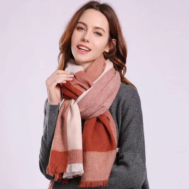 Winter Wool Scarf Women Plaid Shawls and Wraps for Ladies Pashmina Foulard Femme Warm Cashmere Echarpe Pure Wool Scarves - Цвет: Color 10