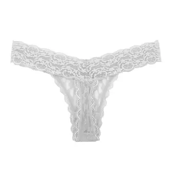 

USA Size S-XL Pure Women's Sexy Thong Lace White Panties Hollow out Ultra Thin G-String Plus Size Underwear Tanga Vintage