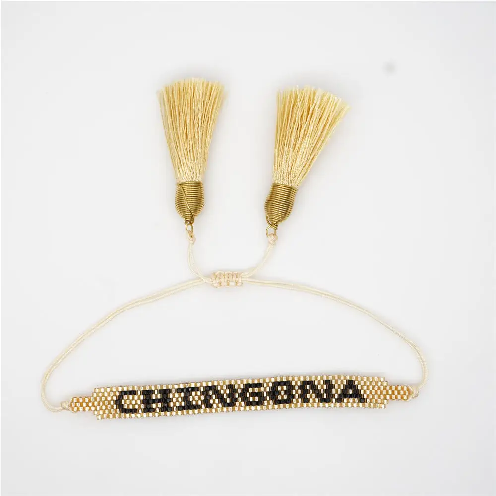 SHINUSBOHO MIYUKI браслет CHINGONA-power браслеты с буквами кисточкой ювелирные изделия Pulseras Mujer Moda для женщин Bileklik Insta Мода