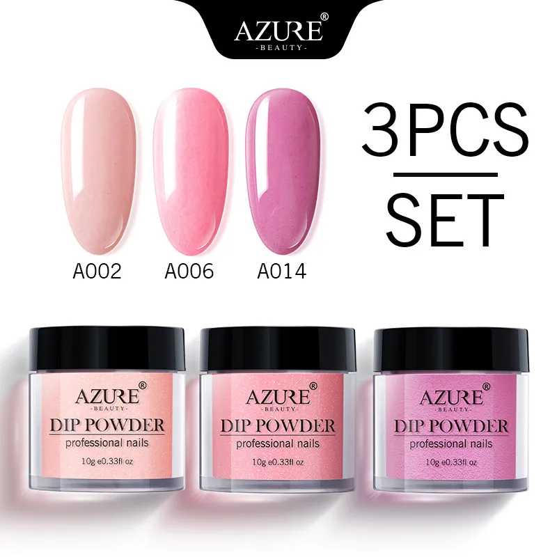 

AZURE BEAUTY 3Pcs/Lot Shiny Glitter Dipping Powder Nail Art Kits French Manicure Holo Nail Powder Gradient Color Dip Powder Set