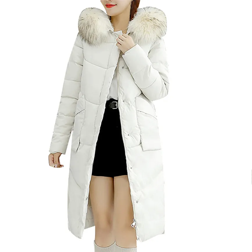 White Winter Coat Women With Thick Cotton Long Fashion Women Winter Coat Faux Fur Hooded Collar Long Jackets Warm Thicken Padded Coat - Цвет: White