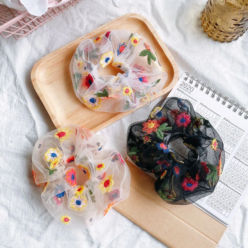 INS Modis Kawaii Women Elastic Lace Hair Bands Tie Gum Girls Cute Mesh Scrunchie Ponytail Tulle Headwear Holder Accessories |