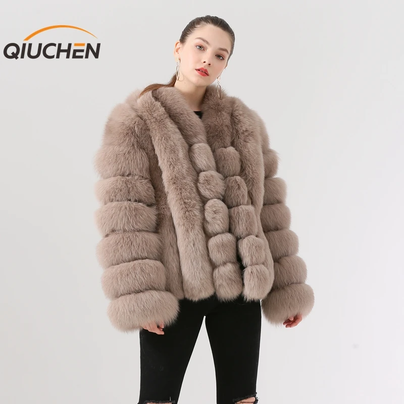 QIUCHEN PJ19061 Новое поступление натуральный Лисий мех Женская зимняя короткая куртка модный режим высокого качества толстый мех