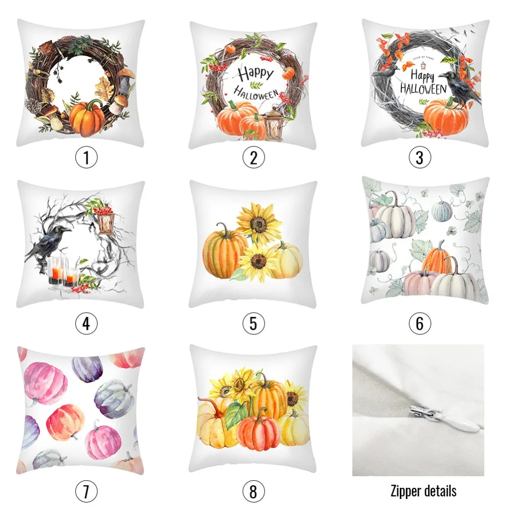4 Pcs 18*18in Halloween Pillow Covers Pumpkin Decorative Throw Pillowcase/Pumpkin face Peach Skin Velvet for Home Car Sofa Decor