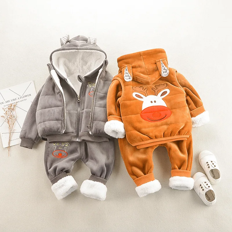 

2019 Children Winter Baby Winter Brushed And Thick Set Men And Women Children Deer Winter Three-piece Set