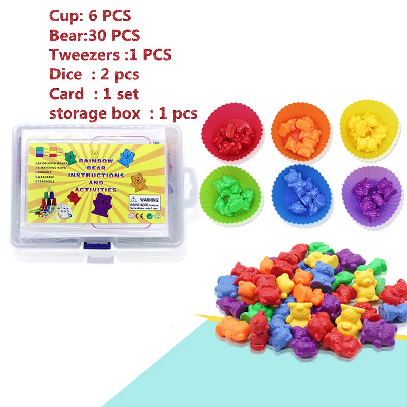 storage box Counting Bears With Stacking Cups Montessori Rainbow Matching Game Educational Color Sorting Toys For care Toddlers