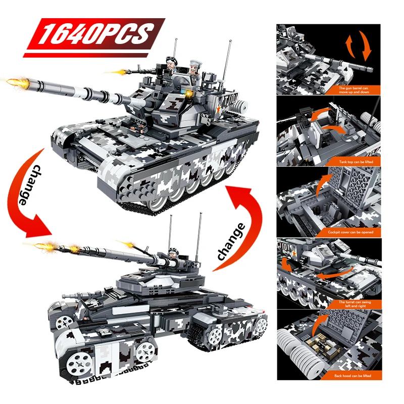 

1640PCS WW2 China 99A Type Tank Building Blocks Legoing Technic Military Weapon Soldier Police Weapon Bricks Boy Toys for Kids