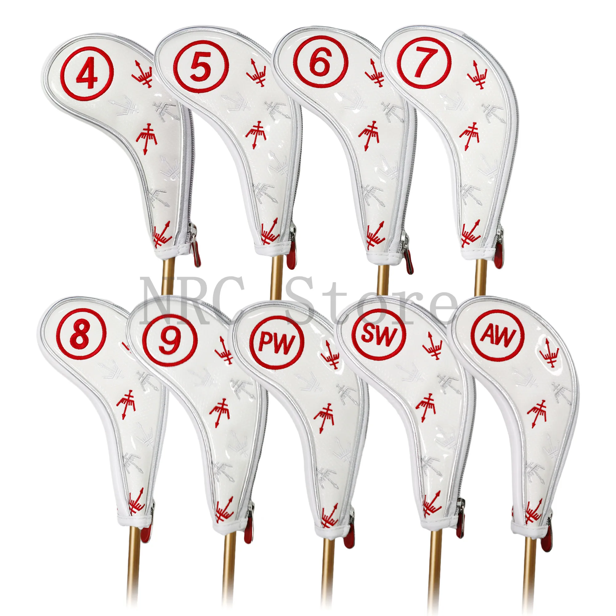 NRC Golf Iron Headcovers Customized Synthetic Leather 9pcs (4,5,6,7,8,9,P,S,A) Set  with Zipper Closure Putter Cover Protect.