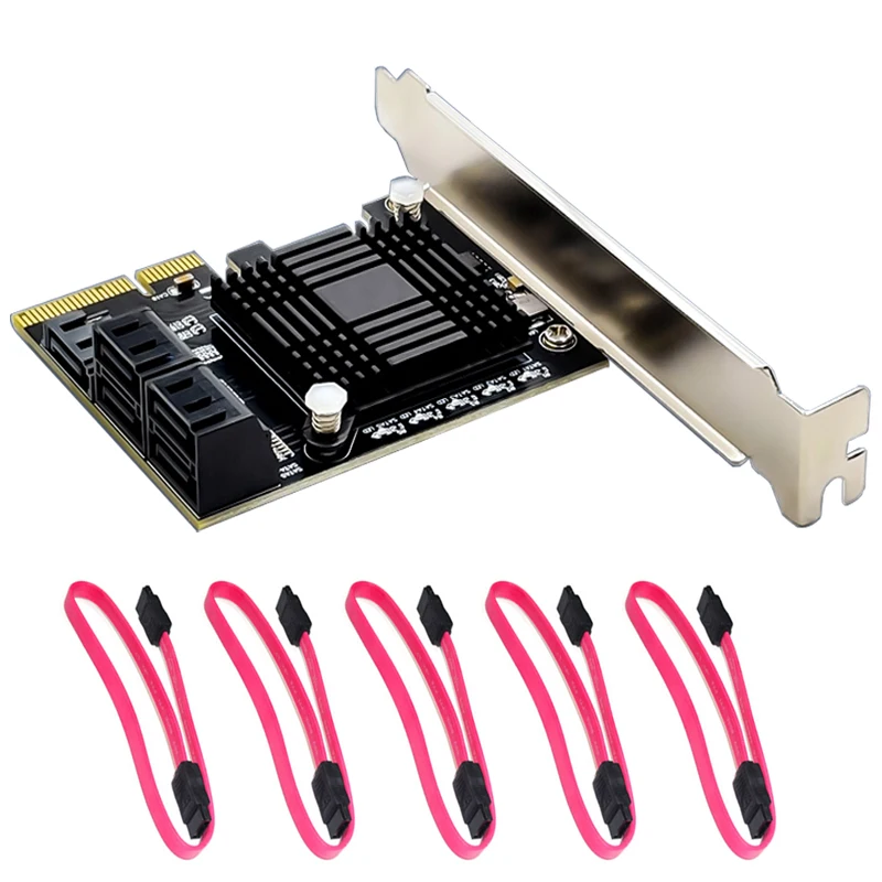 Placa de Expansão 3.0 para Pcie 3 com Dissipador de Calor para Hdd Chip Porta Sata 4x Gen 3 Pci Express Adaptador Conversor Ssd Jmb585 5