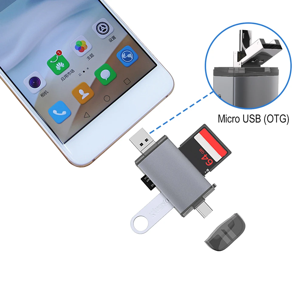 3 в 1 USB OTG кард-ридер USB 3,0 Micro USB OTG TF/SD кард-ридер адаптер для ПК ноутбуков OTG адаптер, с шнурком