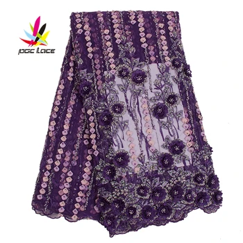 

African Fabric Lace Beaded Lace Trim Appliques Laser Cut Flower Embroidery Fabric Sarees with Bead Work Elastic Guipure AMY2525B