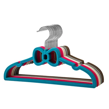 

10 Pieces Colorful Velvet Clothes Hangers Bowknot Velvet Coat Hanger Non-Slip Flocking Hangers
