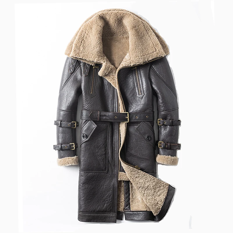 Зимняя Мужская модная байкерская куртка из овчины и с шерстяной подкладкой