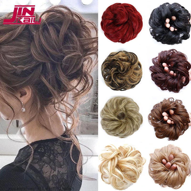 

JINKAILI Girls Curly Scrunchie Chignon With Rubber Band Brown Black Synthetic Hair Ring Wrap On Messy Bun Ponytails