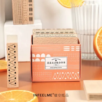 

6 Pcs Vintage Circle dot Strip geometric stamp DIY wooden rubber stamps for scrapbooking stationery scrapbooking standard stamp