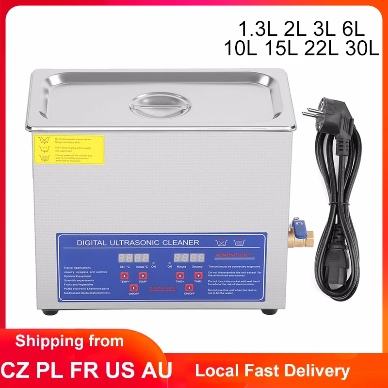 1.3L 2L 3L 6L 10L 15L 22L 30L limpiador ultrasónico temporizador Digital de acero inoxidable baño joyería gafas máquina para limpiar Relojes
