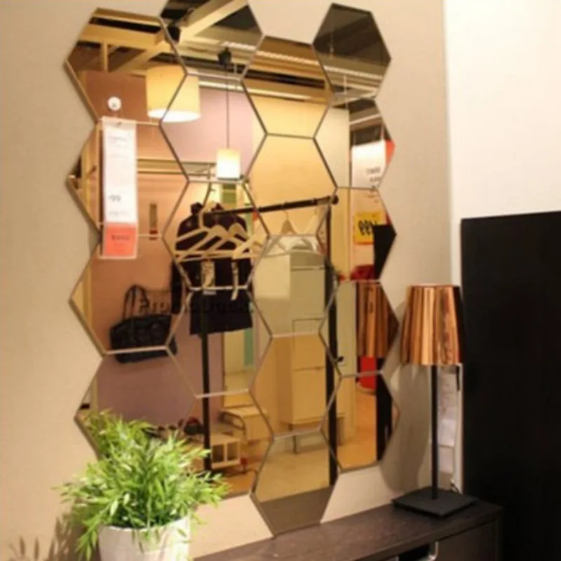 

12PCS 3D Acrylic Mirror Geometric Wall Stickers Self Adhesive Removable Hexagonal Mirror Sheet For Home Living Room Decor