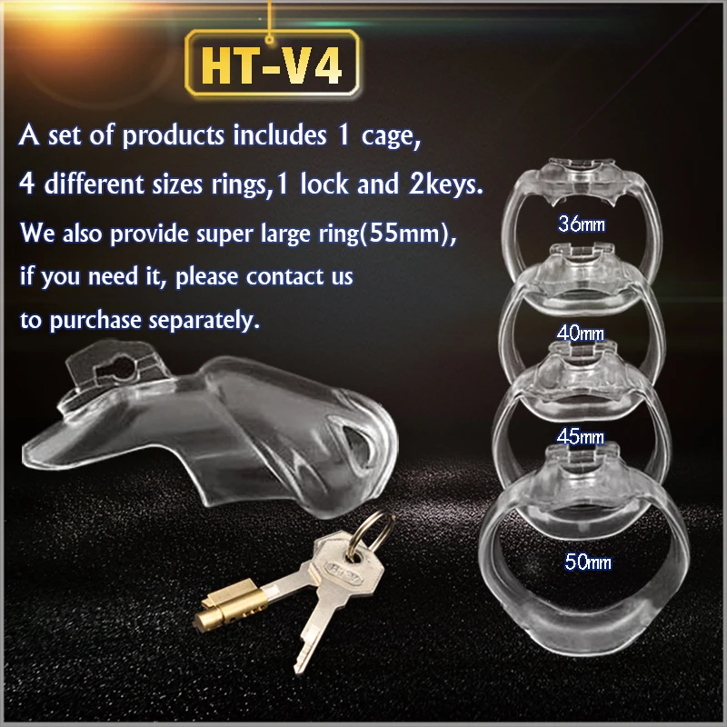 HT-V4 устройство целомудрия из смолы для мужчин, клетка для члена с 4 кольцами для пениса, кольцо для пениса, игра для взрослых, пояс целомудрия, A777