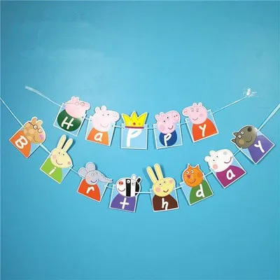 Peppa игрушки "Свинка" Джордж Свинка Пеппа семейный набор папа мама фигурка оригинальная Pelucia аниме Свинка Пеппа вечерние украшения игрушки - Цвет: Letter flag