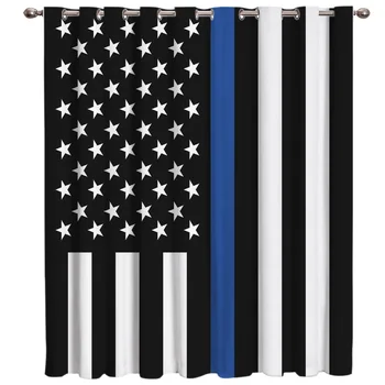 

Law Enforcement Black White And Blue American Flags Window Treatments Curtains Valance Window Blinds Decor Bathroom Outdoor