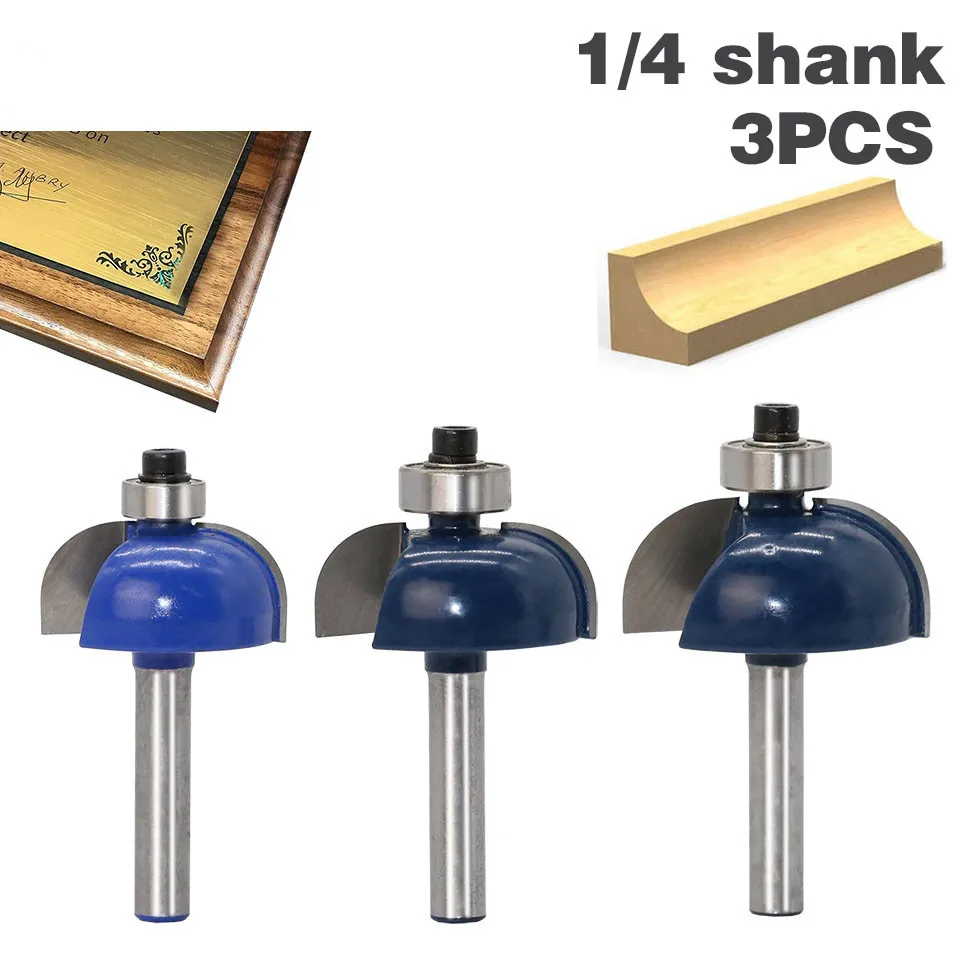 3pcs/set 1/4 Shank Milling Cutter Woodwork Cove Bit With Bearing Dovetail Router Bit Cutter Wood Working For Woodworking Tools