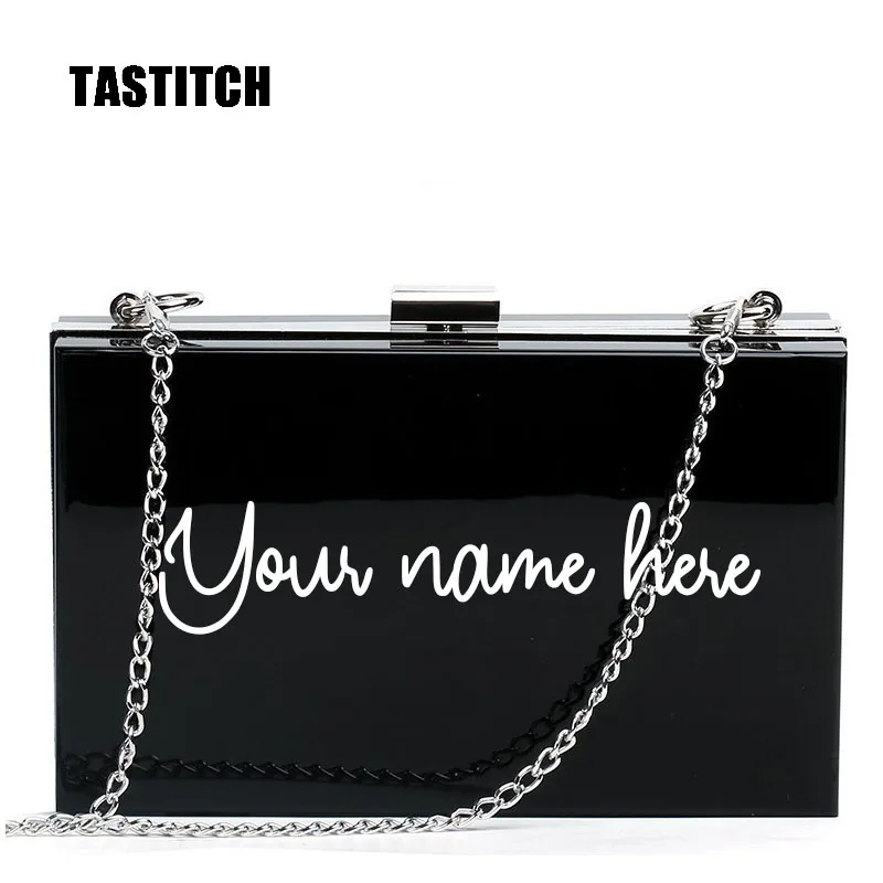 Personalized Acrylic Bag Name Printed Clutch Customized Dinner Bag Long Box Pearlescent Acrylic Shoulder Clutch New Famous Brand Designers Handbags 