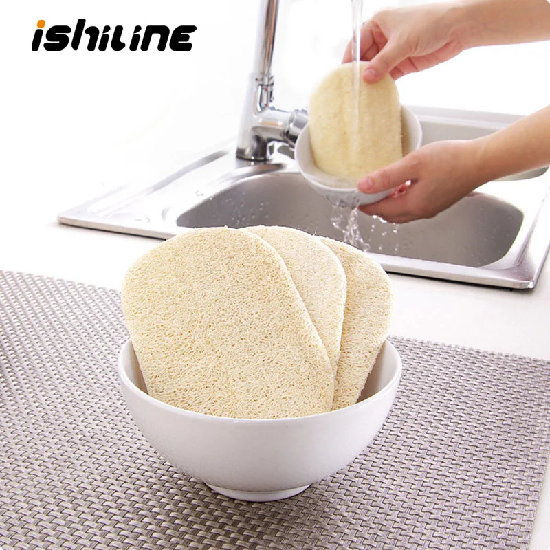 

3pcs/set Natural Loofah Dishwashing Cloth Scrub Pad Dish Bowl Pot Easy To Clean Scrubber Sponge Kitchen Clean Brushes Scrub Pad