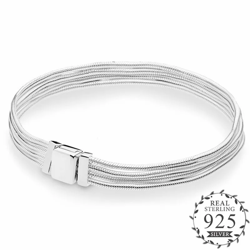 

PANDULASO 2019 New Reflexions Multi Snake Chain Bracelet fits Reflexions Charm 925 Sterling Silver DIY Multi Lines Bracelet
