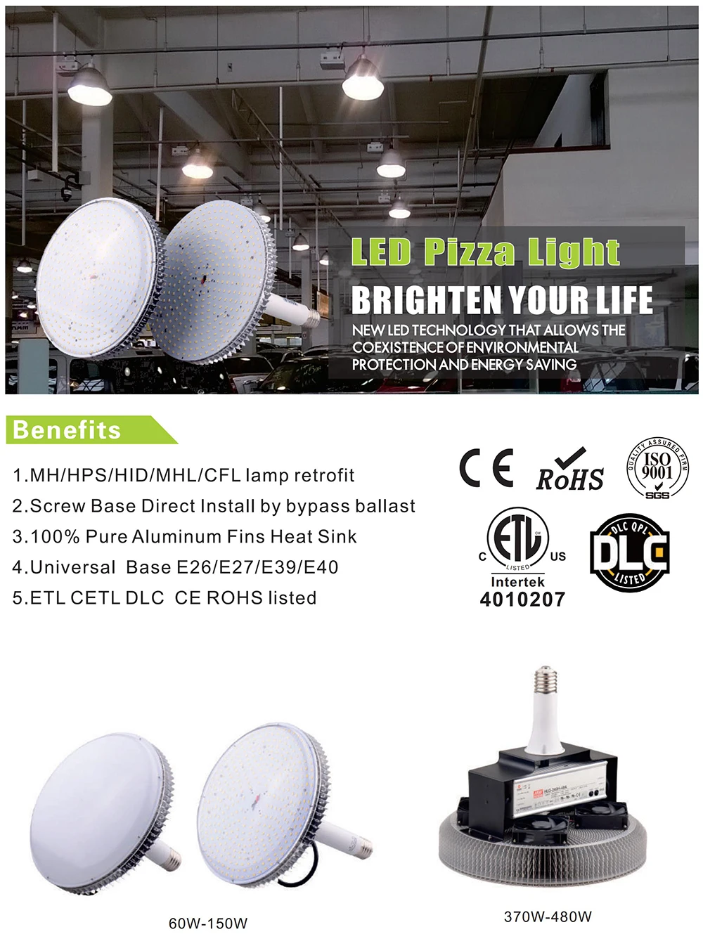 Высокая Яркость светодиодный подвесной светильник типа High Bay модернизации пиццы Led 60-150 Вт светильник ing промышленная складская мастерская Рынок аэропорта лампа светильник s