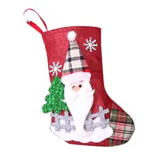 Рождественские украшения, носки Санта-Клауса, клетчатые тканевые куклы, льняные чулки, подвески на елку, рождественские подарочные пакеты