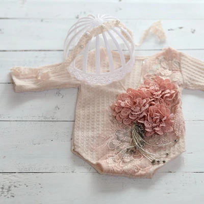 1 Headband 1 romper Реквизит для фотосъемки новорожденных; одежда с вышитыми цветами для маленьких девочек и повязка на голову; одежда для фотосъемки; аксессуары для студийной съемки - Цвет: 1 Headband 1 romper
