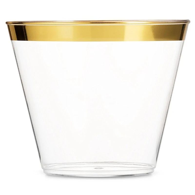 

Top-50Pcs/Lot 201-300Ml 9Oz Gold Plastic Cups Wedding Birthday Party Tableware Disposable Cups Party Supplies New Year Party Sup