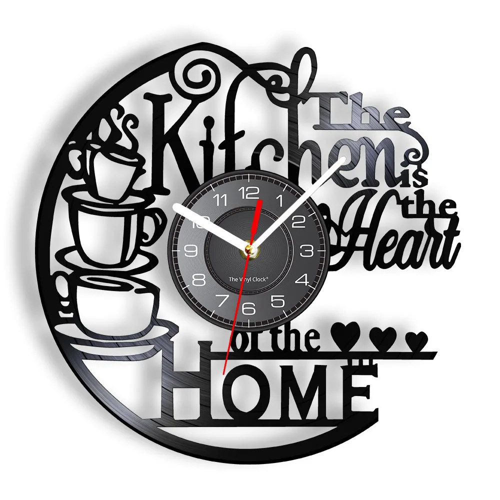 Relógio de parede de vinil com o coração da casa da cozinha, design moderno, inspirado no design moderno da cozinha
