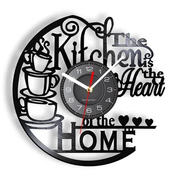 홈 오브 더 키친 영감을 받은 비닐 레코드 시계, 모던 디자인, 비닐 벽 시계, 주방 장식, 무소음 시계