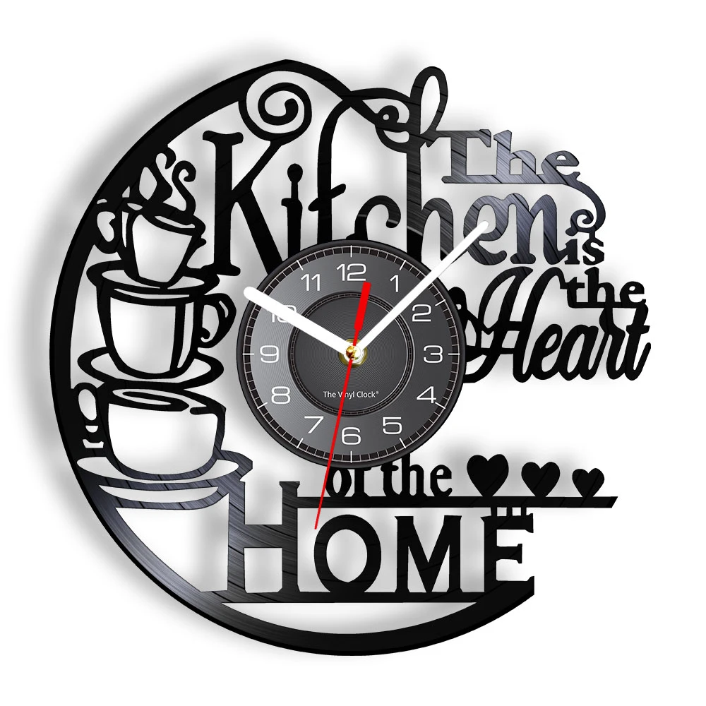 The Kitchen The Heart Of The Home Inspired Vinyl Record Clock Modern Design Vinyl Wall Watch Kitchen Decor Noiseless Timepieces living room clocks