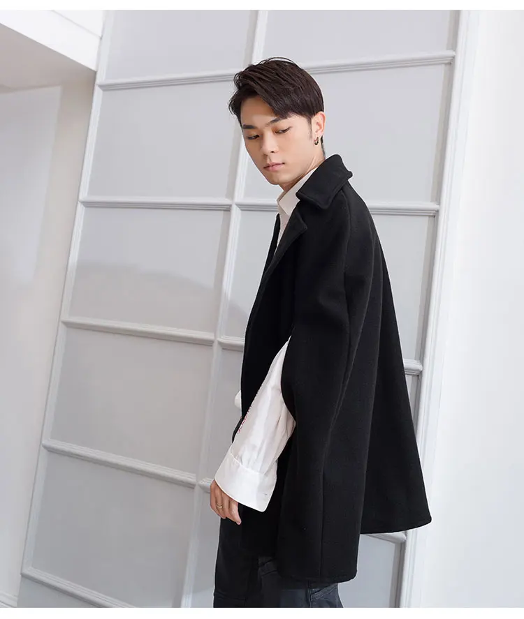 M-4XL winter lapel tide men's men's coat cloak cape long woolen student windbreaker woolen cape coat loose