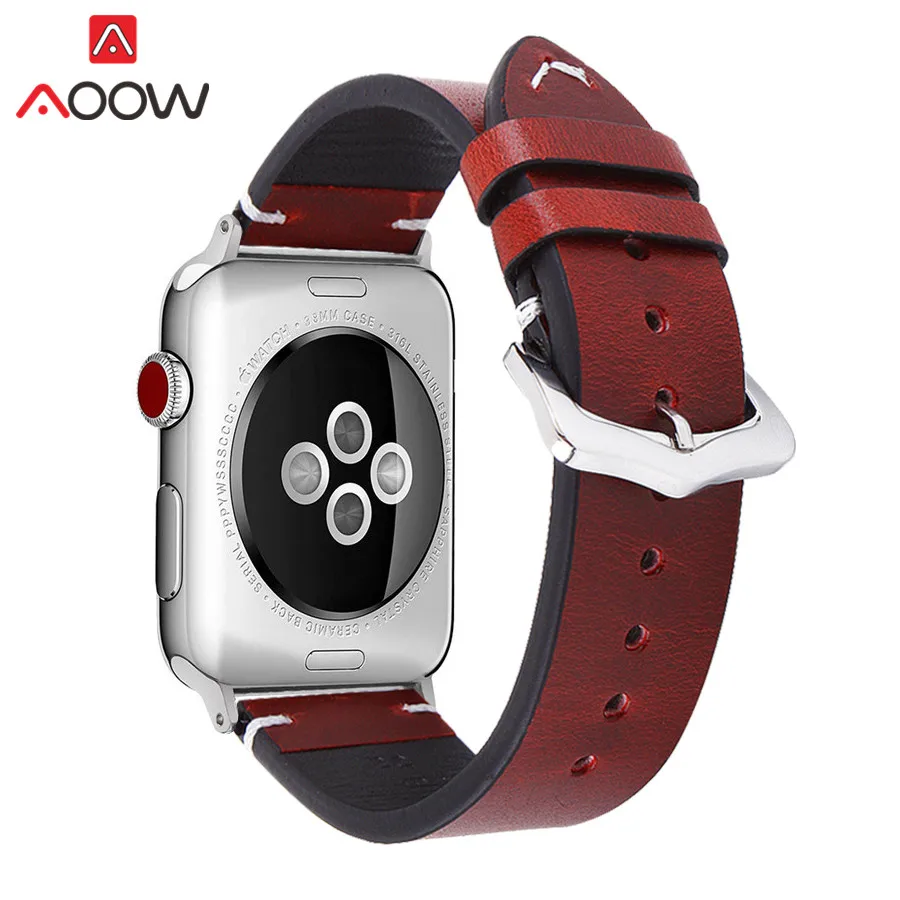 Ремешок из натуральной кожи для Apple Watch 4 5 38 мм 42 40 44 браслет в ретро стиле мужчин и