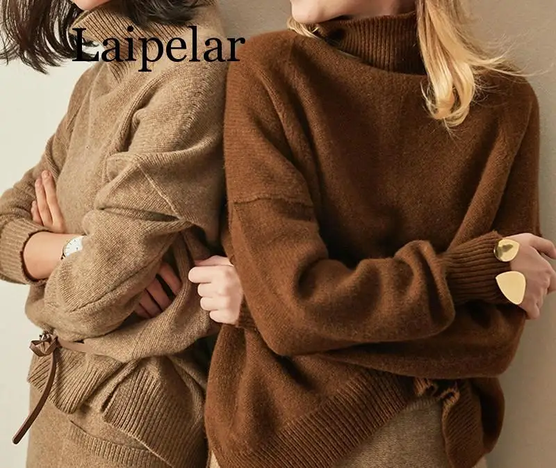 

Laipelar Autumn and Winter New Cashmere Sweater Women's High-Necked Pullover Loose Thick Sweater Short Paragraph Knit Shirt