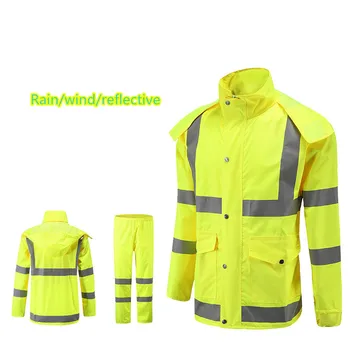

High-end double fluorescent yellow traffic on highways does raincoat Korean fashion reflective raincoats
