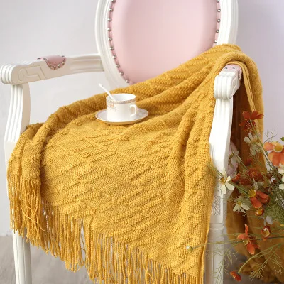 130X170CM Knitted Decorative Throw Blanket with Tassel Office Nap Travel Sofa Plaid Children Adult Cobertor Winter Bedspread Many styles - Цвет: 130X170CM