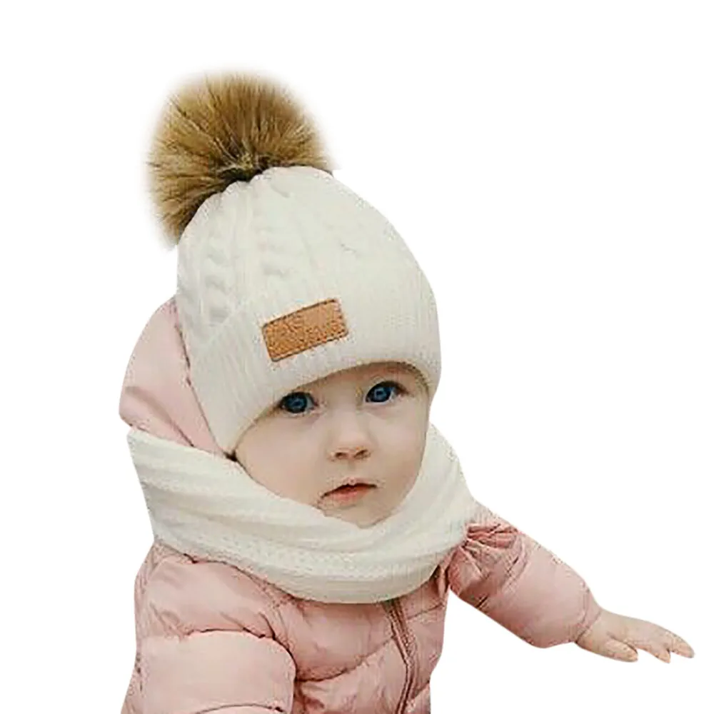 Зимняя вязаная шапка для маленьких девочек и мальчиков, Шапка-бини, одноцветная теплая вязаная крючком шапка с помпоном для малышей, милые детские шапки для девочек, шапка