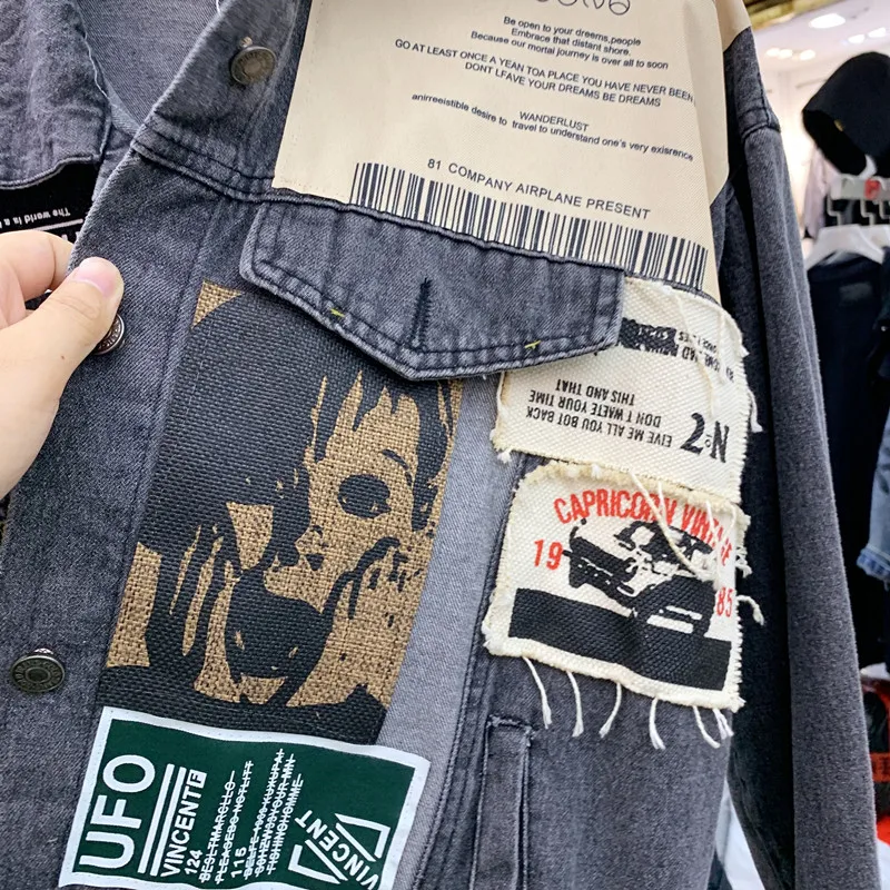 Джинсовая куртка Harajuku, Женская Осенняя уличная одежда, новые винтажные наклейки, джинсовое короткое пальто, женские куртки, пальто большого размера, Mujer