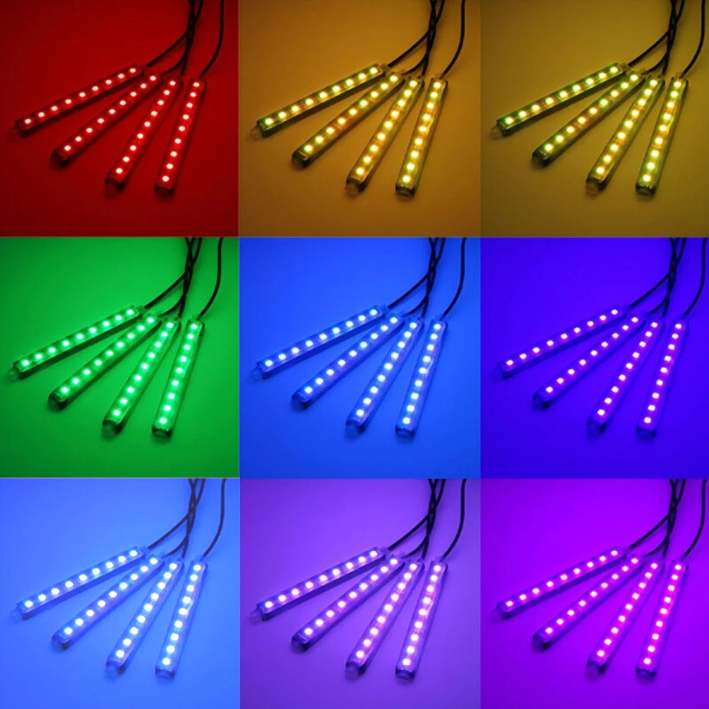 4-в-1 красочные RGB светильник бар 9LED окружающей среды светильник автомобиля декоративная интерьерная стенная панель с светильник с пультом дистанционного управления Управление